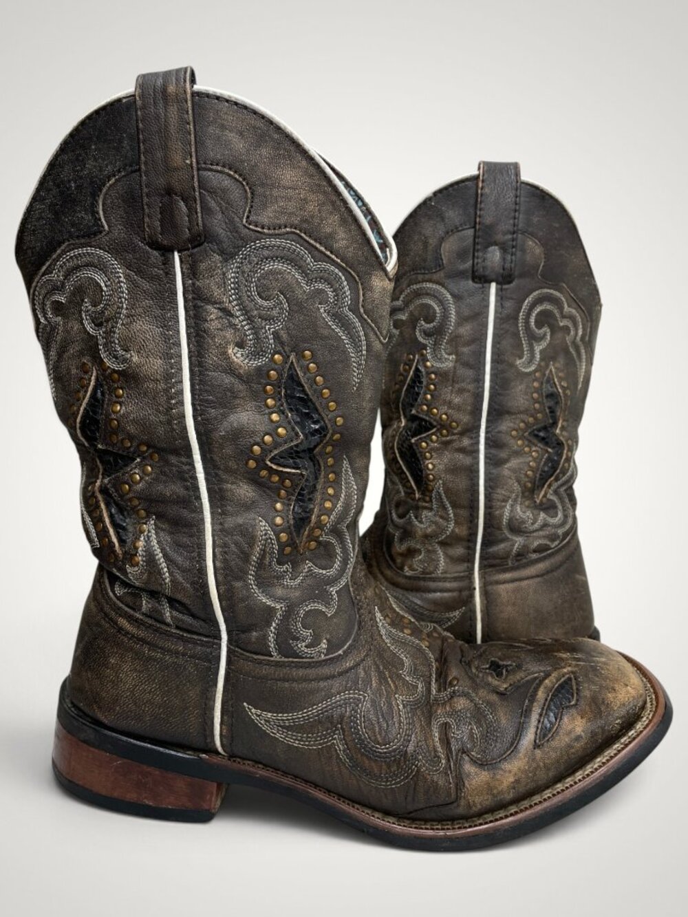 Laredo Western Spellbound Boots Leather Square Toe Studded Cowgirl Women’s 9 M